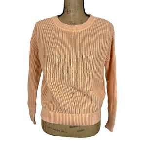 Kinross Chunky Knit‎ Crew Neck Sweater Shaker Stitch Peach Orange Size Medium